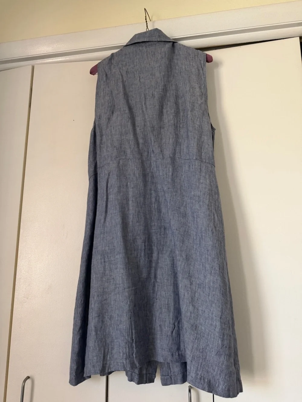 Flax Chambray Blue Sleeveless Button-Front Midi Dress - Picture 2 of 7